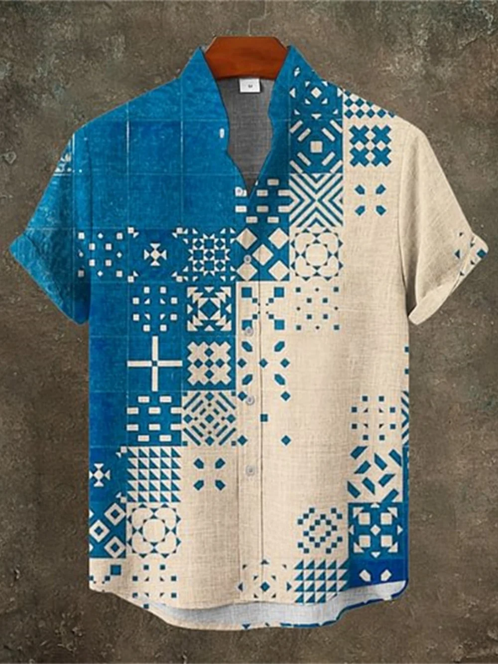 

Men's Abstract Print Stand up Collar Short Sleeve Shirt plus Size Hawaiian Casual Fashionable Vacation Top for Men