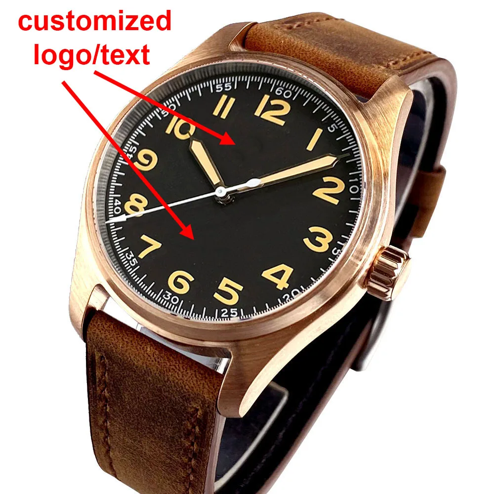 Maßgeschneiderte Uhr für Herren, echte Cusn8-Bronze, 20 Bar, wasserdicht, automatische Fliegeruhr, Vintage-Armbanduhr, NH35A, PT5000-Uhrwerk