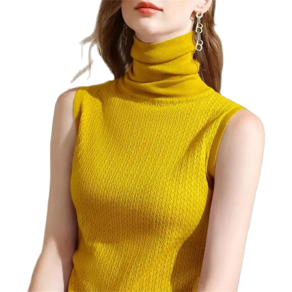 Novo sexy sem mangas camisola feminina camisola de gola alta camisola de tricô fino feminino pulôveres de inverno