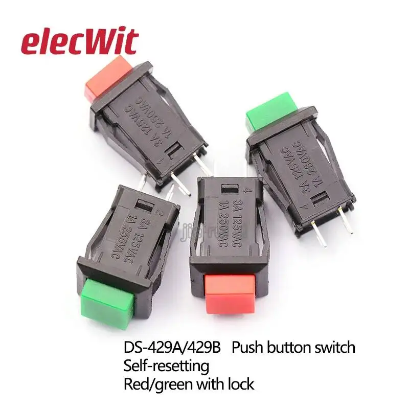 DS-429 14mm chwilowy kwadratowy przycisk przełącznik 1A/250VAC 3A 125V DS429B czerwony Reset/bez blokady