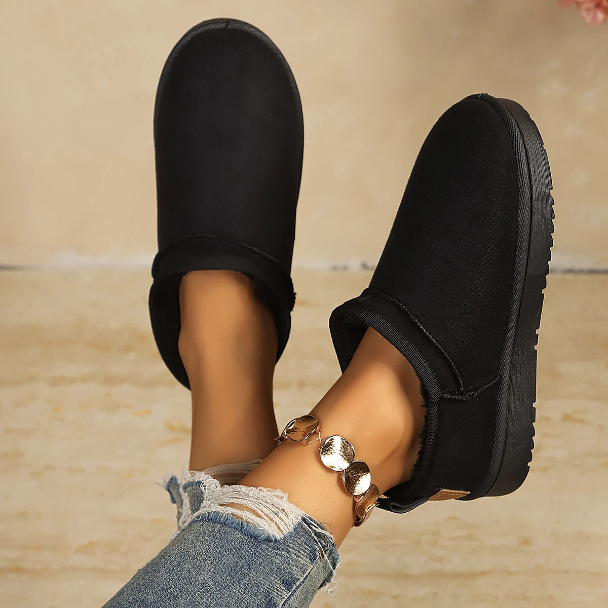 Snow Boots Winter 2026 New Cotton Shoes, Winter Extra Fleece Thickened Short Boots, Shearling Integrated Loafers