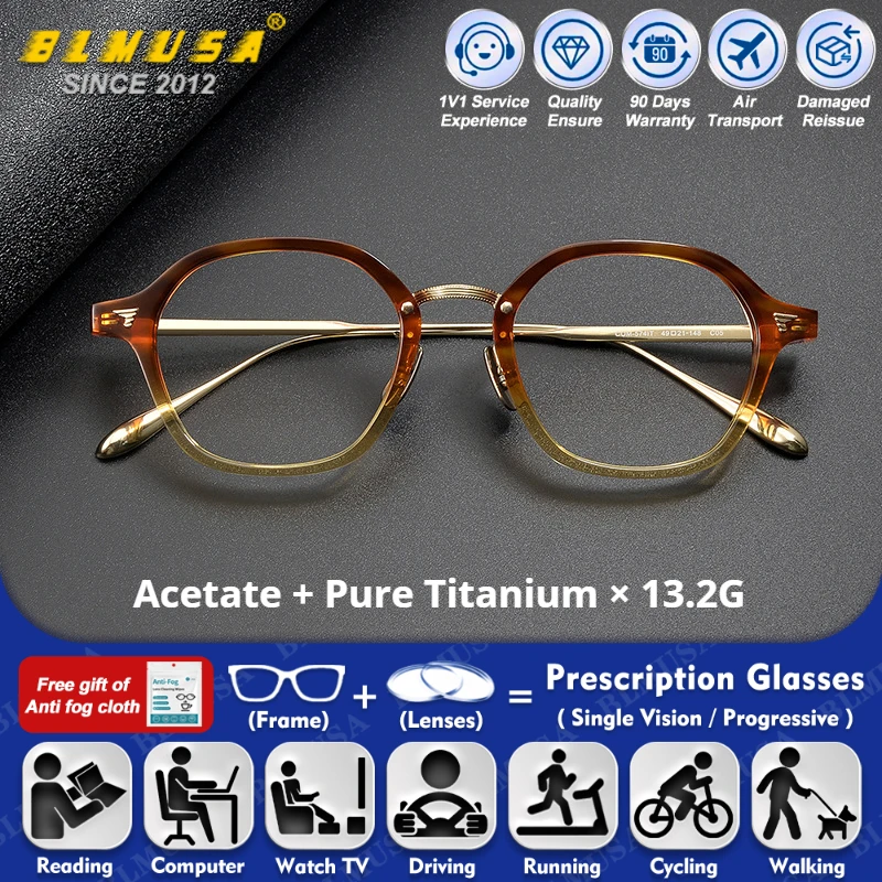 

BLMUSA (S) Fashion Retro Pure Titanium Progressive Reading Prescription Glasses Men Women Anti Blue Light Myopia Optical Eyeware