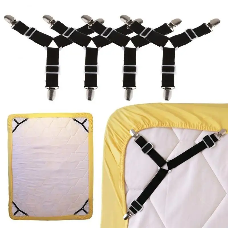 4Pcs/set Elastic Bed Sheet Grippers Belt Fastener Bed Sheet Clips Mattress Cover Blankets Holder Home Textiles Organize Gadgets