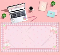 Cute Pink Plaid Strawberry Milk Gaming Desk Pad Kawaii Large Keyboard XXL Laptop Mousepad Office Decor for Women 31.5x11.8 In