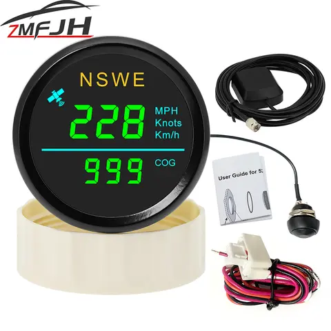 52mm GPS 속도계 KMH MPH Knots COG GPS 디지털 속도 측정기 해양 자동차 보트 용 안테나 포함 녹색 빨간색 흰색 LED 맞춤형