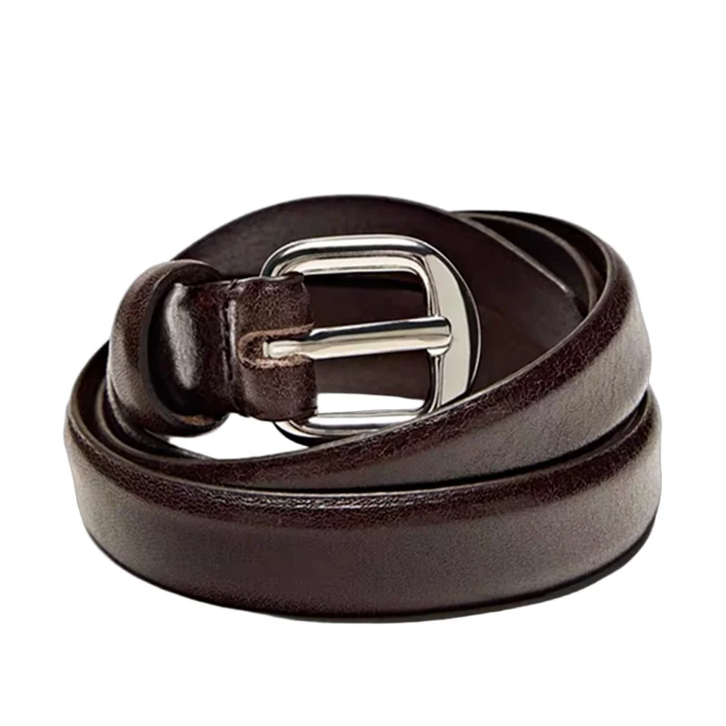 Jenny&Dave 2026 Spring Minimalist French Fashion Lady Genuine Leather Brown Belt Women