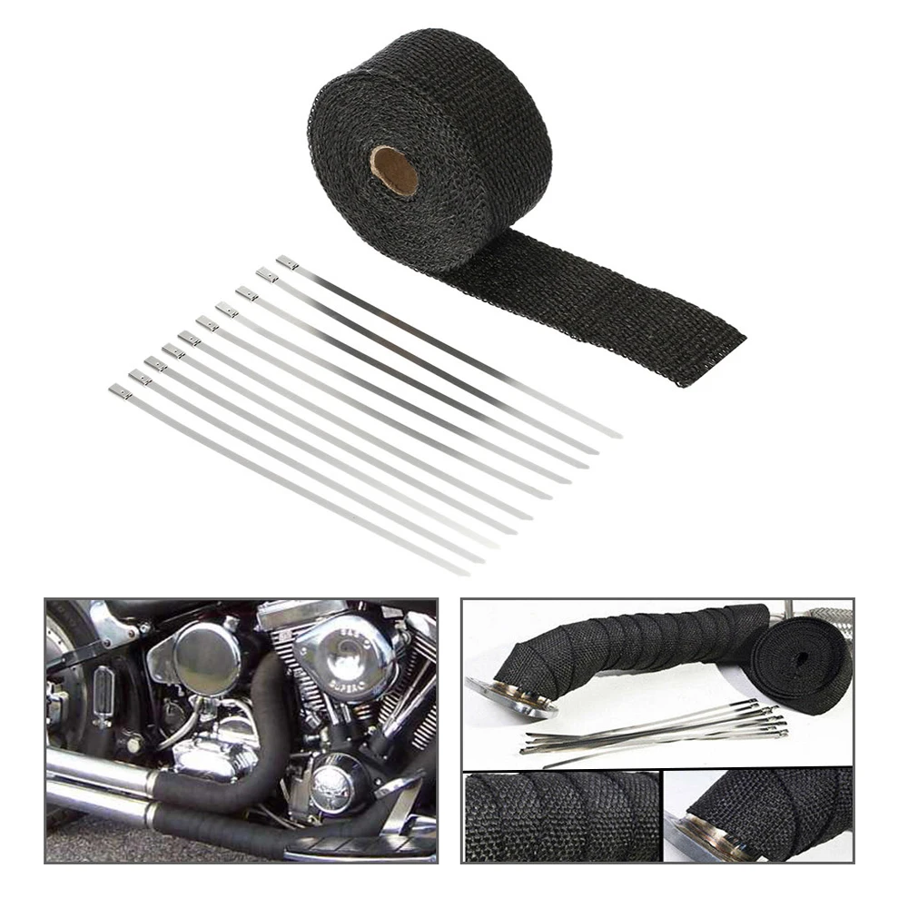 

10pcs Thermal Insulation Cloth Set Heat Wrap Roll Titanium Exhaust Header Protect Engine Improve Performance