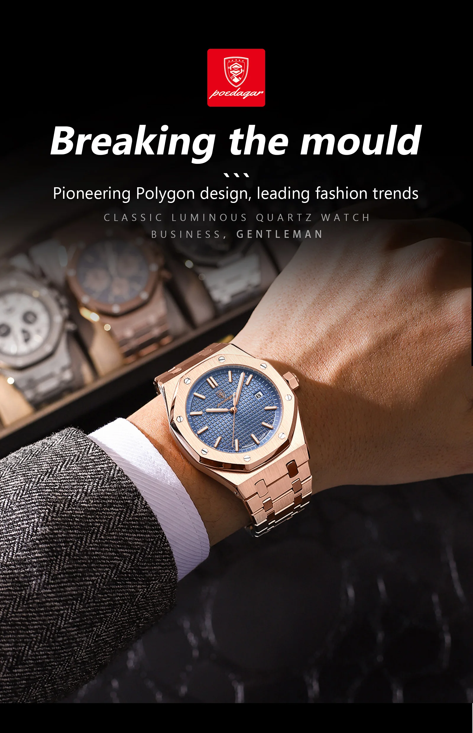POEDAGAR Luxus Business Mann Armbanduhr Wasserdicht Leucht Datum Männer Uhr Edelstahl Mode Quarz Uhren Für Männer Reloj – Detail 2