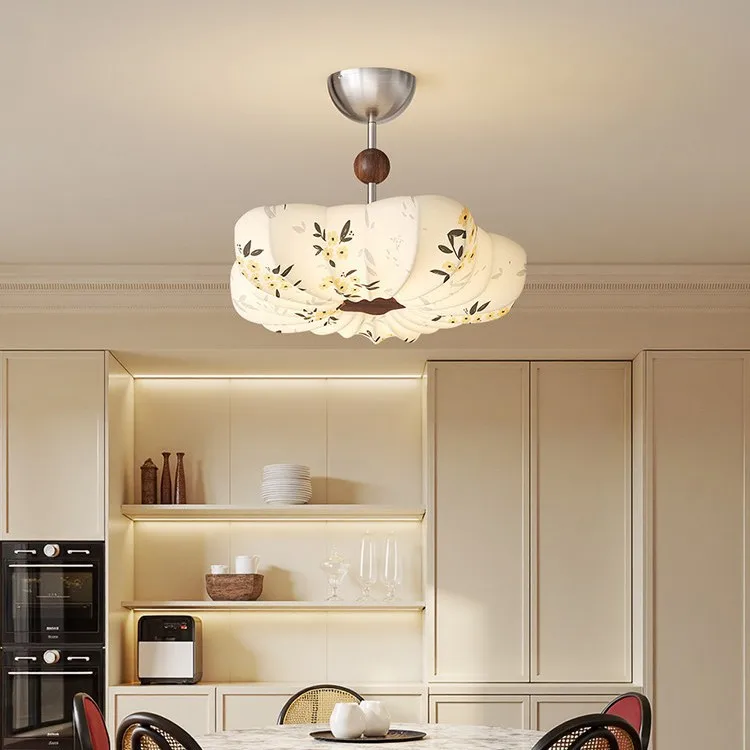 Medieval style bedroom ceiling light French retro eye protection study light walnut color dining room