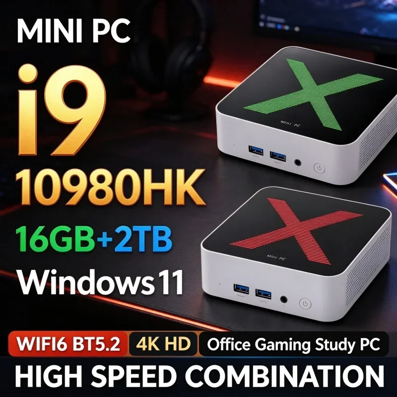 Mini PC Intel I9 10980HK Windows11 16GB RAM 1TB 2TB SSD WiFi6 BT5.2 High Speed Mini Desktop Computer For Gaming Office Daily Use