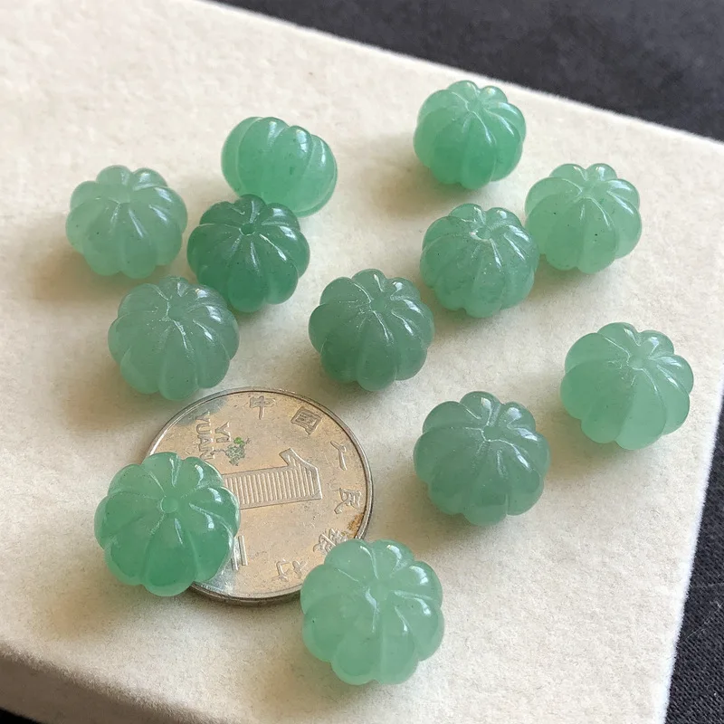 

10 шт., зеленый нефрит, резной тыква, цветок лотоса, 8 мм, 10 мм, полное отверстие для изготовления ювелирных изделий своими руками, свободные бусины FPPJ, оптовая продажа, природа