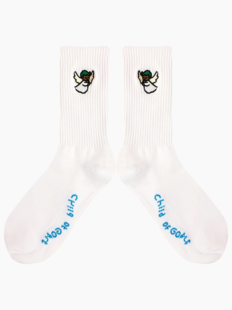 Golf  cotton sports  stockings little angel embroidery pattern mid-tube cotton socks