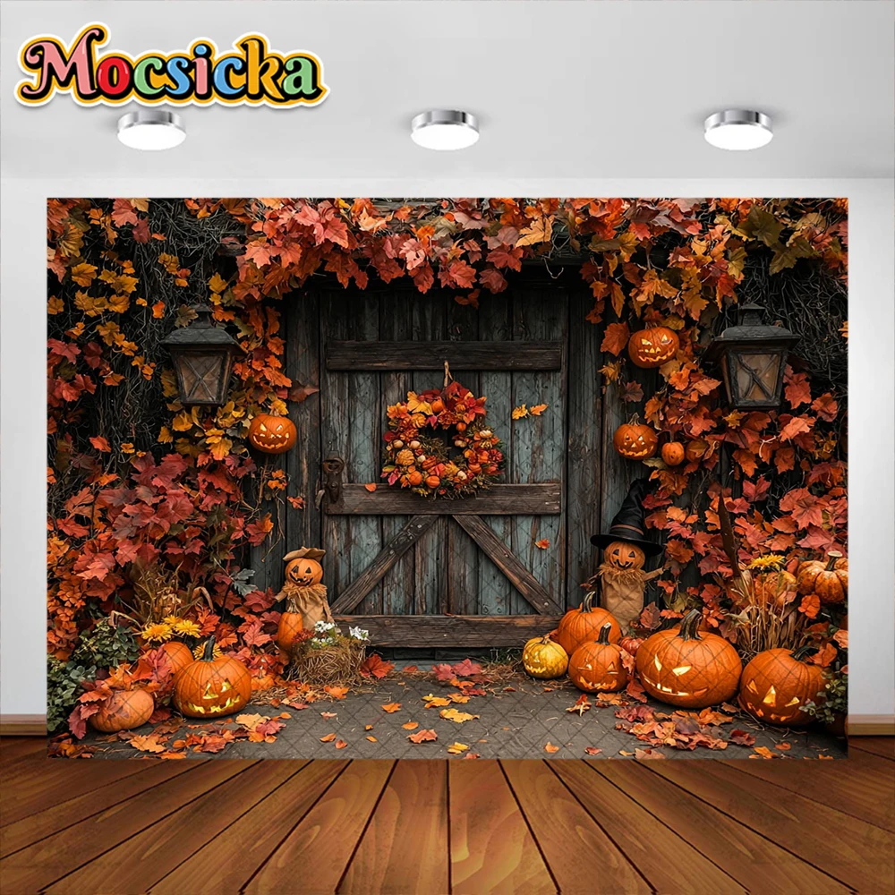 Halloween Fotografie Hintergrund fallen Ahornblatt Kürbis Girlande Urlaub Dekoration Kinder Party Foto Hintergrund Studio Requisiten