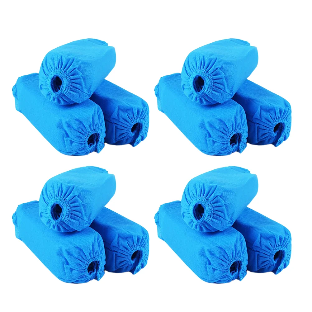 100PCS Nonwoven Fabric Shoes Cover Disposable Nonslip Shoe Protector Elastic Band Breathable Shoes Cover (Blue, 300g)