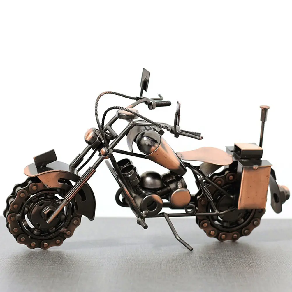 

Iron Motorcycle Decoration Vintage Metal Motorbike Statue Desktop Home Office Decor Retro Handicraft Tabletop Adornment Living