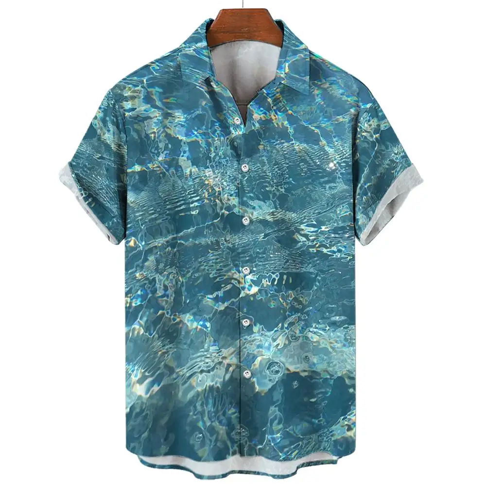 

Ripple Men's Shirt Summer Short Sleeved Tops Water Pattern Printed T-Shirt Oversized Outdoor Streetwear Clothing