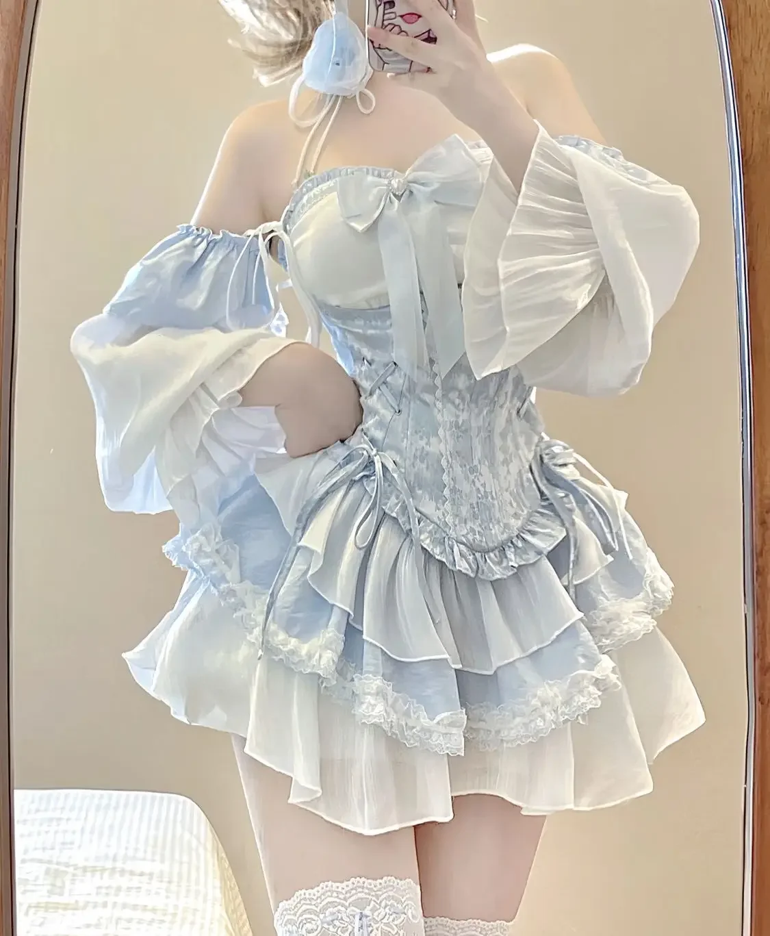 

Dress Blue Lolita Clothing Suit Slim Waist Shaping + Kawaii Y2k Mini Dress Elegant Short Party Japanese Style Suit 2024 Summer