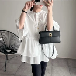 Japanese Flare Sleeve Tops Women Shirts & Blouses Solid Vintage Elegant Spring Summer Loose Blusas Mujer Fashion Black Camisas