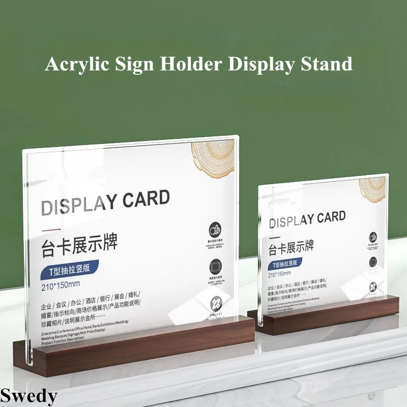 

A6 10x15cm Double-Sided Acrylic Wedding Table Numbers Picture Frames Wood Sign Holders Display Stand Menu Paper Flyer Holder