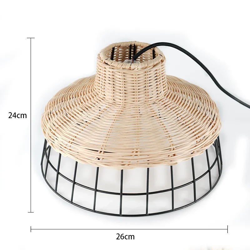 Coffee shop black pendant light handmade lampshade with rattan bamboo round rattan lamp