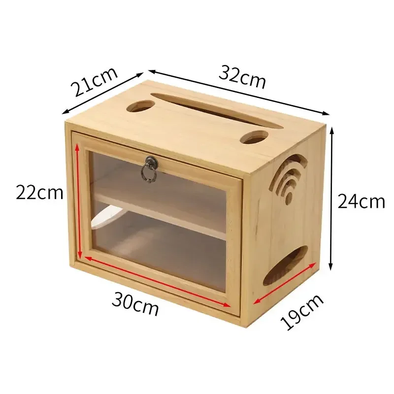 Caixa De Armazenamento De Madeira Maciça WiFi, Organizador Set-Top Rack, Grande Plug Board Container, Prateleira Tidy Titular Funcional