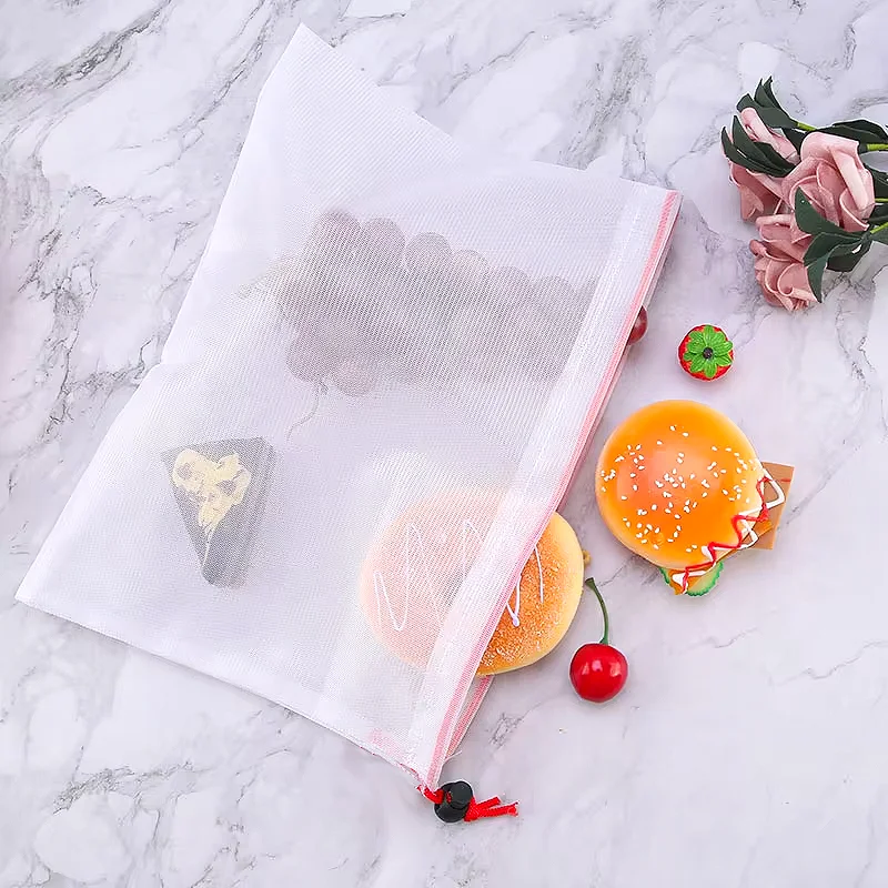 FAIS DU 5pcs Mesh Reusable Storage Bags Comes With Logo Fruit Vegetable Home Washable Bags Kitchen Storage Bags Storage Supplies