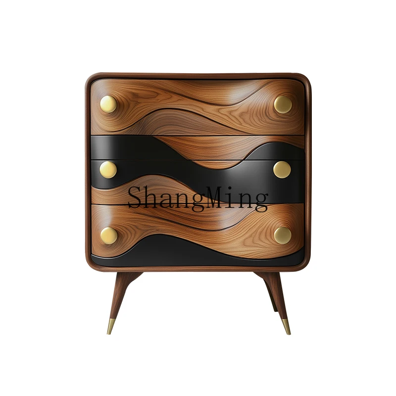 

ZYH creative high-end walnut bedroom locker retro solid wood drawer porch cabinet