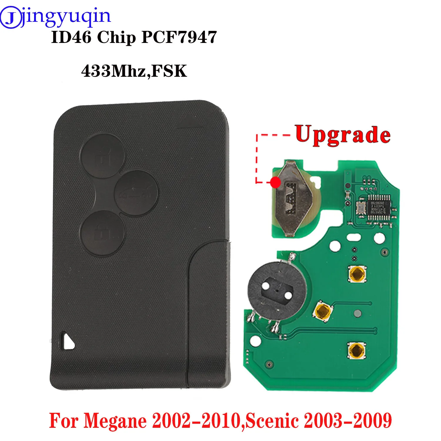

Пульт дистанционного управления Jingyuqin 433 МГц FSK для автомобилей Megane 2002-2010, Scenic 2003-2009, с обновленным держателем батареи и чипом ID46/PCF7947