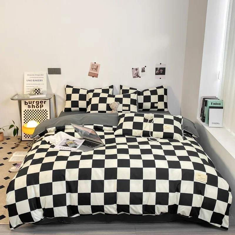 Black and White Plaid Duvet Cover Set Full, Geometric Grid Bedding Set Soft Lattice Checkerd Comforter Cover with 2 Pillowcases