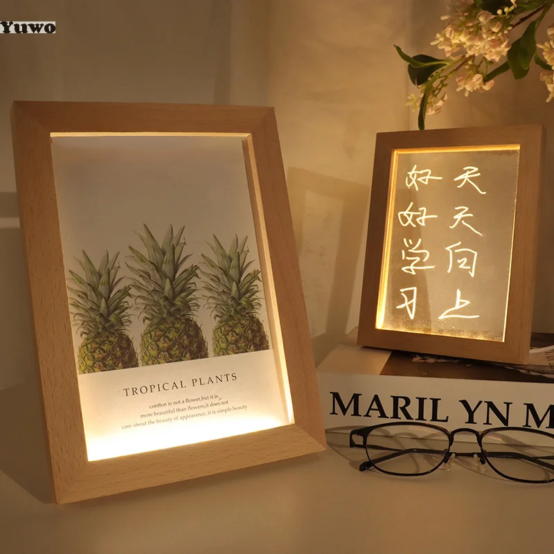 Glowing Photo Frame Table Picture Frames Luminous Holder Simple 3D Light Decor LED Light Wooden USB LED Picture Frame