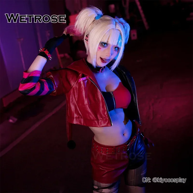 【Wetrose】متوفر في المخزون أزياء كوين التأثيرية أنيمي الانتحار Isekai جوكر فتاة فرقة الهالوين مجموعة كاملة شعر مستعار مهرج امرأة Suusaido
