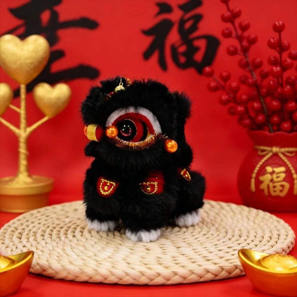 Handmade Lion Dance Plush Cute Twisty stick Lion Dance Ornament Traditional Soft Plush Awakened Lion Doll Home Decoration