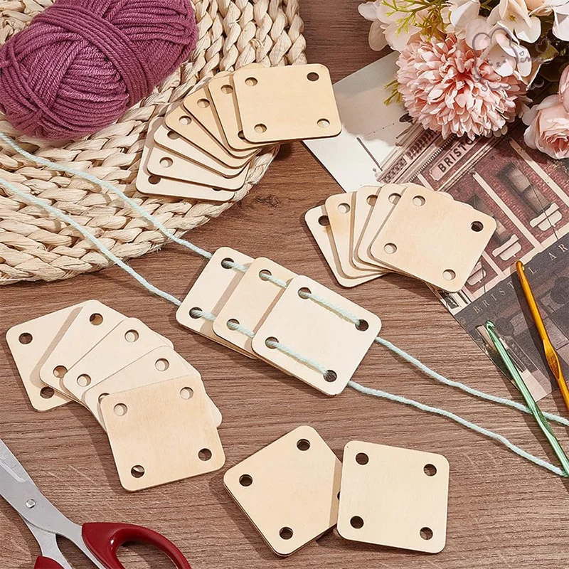 Tarjeta para tejer de superficie lisa cuadrada de madera, tarjetas de telar con 4 agujeros, herramientas de tejer hechas a mano para telar, suministros de tejido, 12/24/36 Uds.