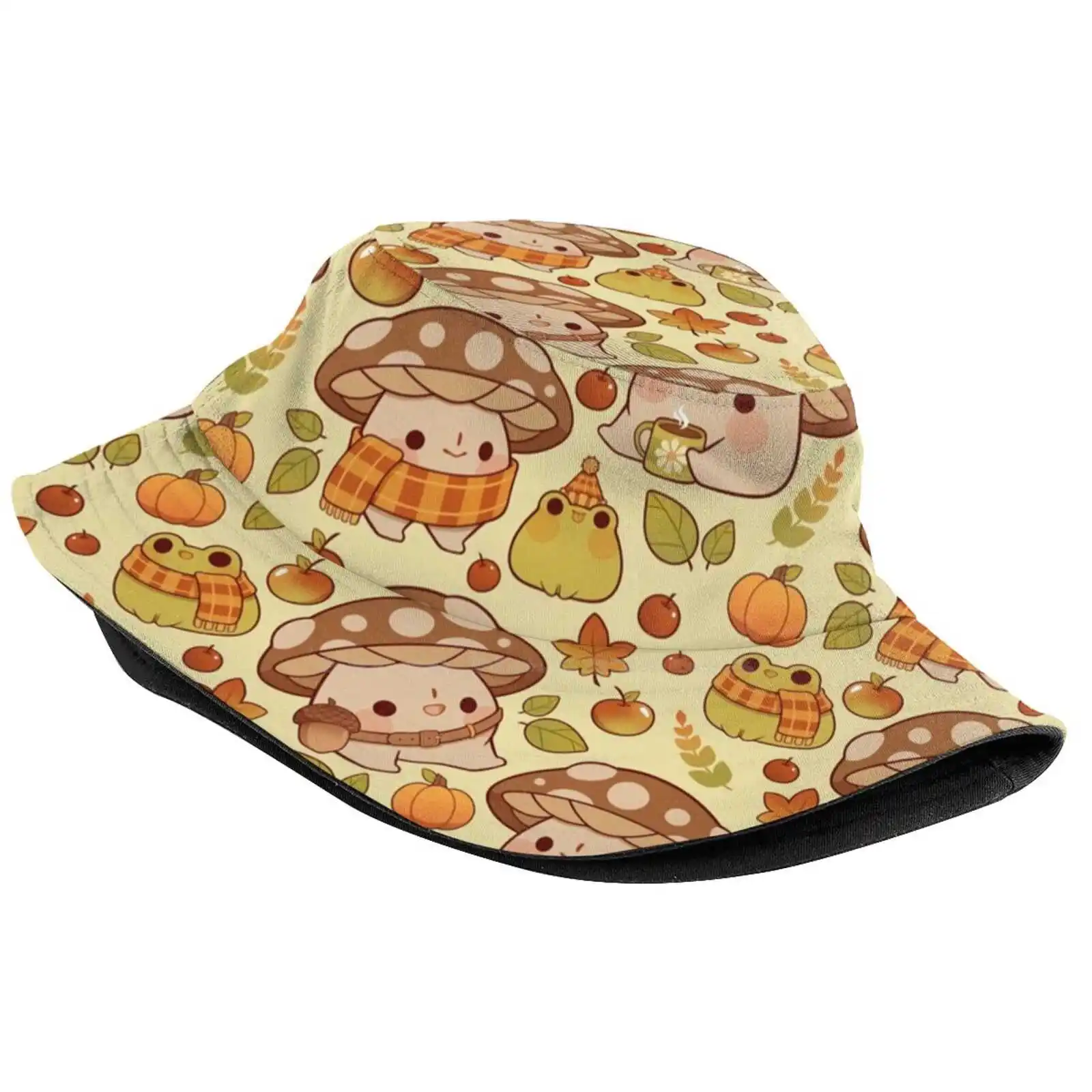 Cute Mushroom And Froggie Fall Sun Cap Fisherman Hat Bucket Hats Fungi Toadstool Mushie Cute Mushroom Froggie Froggy Fall