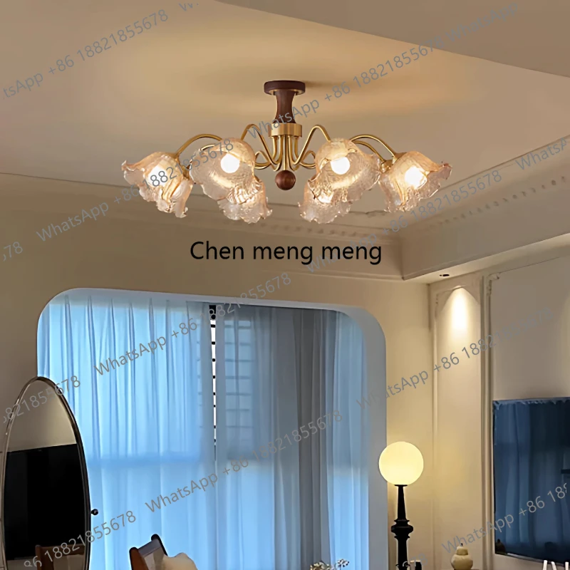 

French living room chandelier black walnut light luxury Chinese retro bedroom dining light