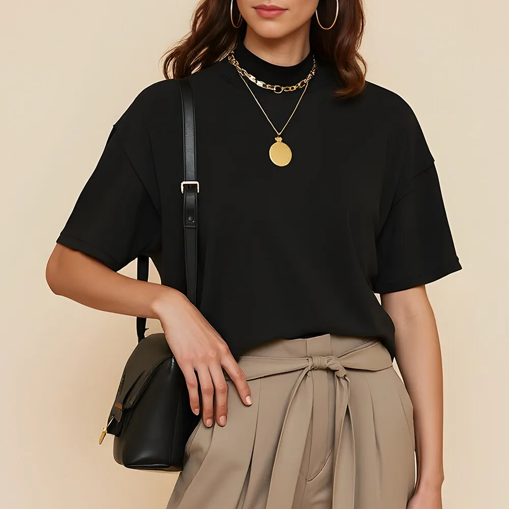 

Летние простые приличные однотонные футболки с круглым вырезом и длинными рукавами, повседневные базовые футболки для женщин