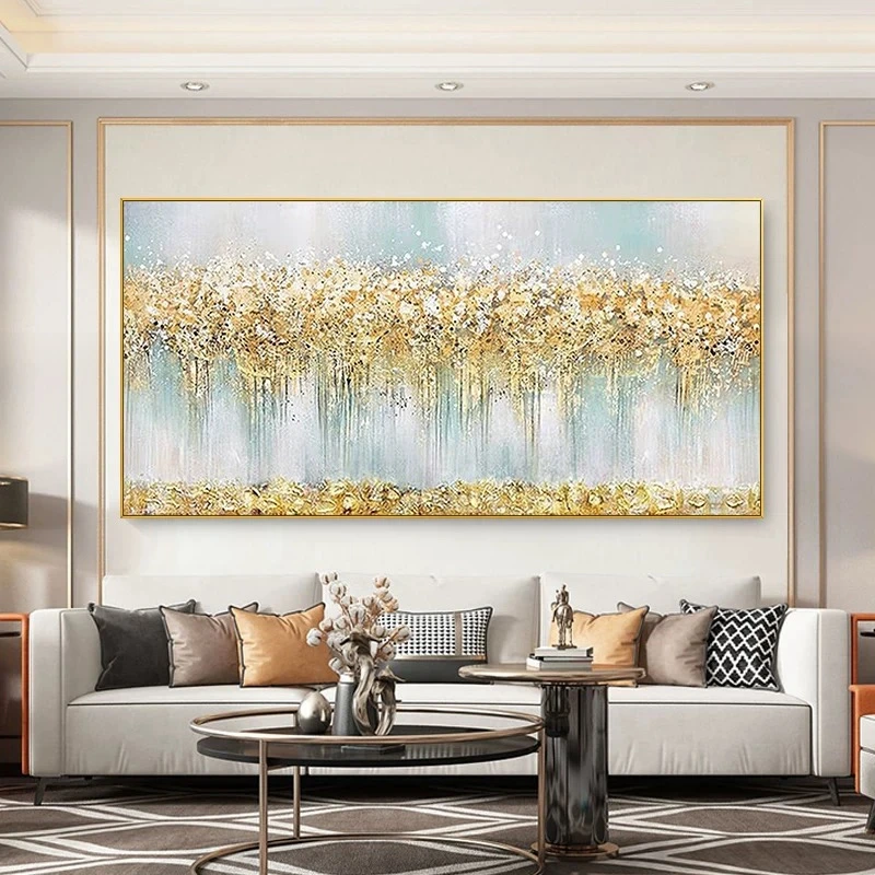 Abstract Modern Gold Foil Flowers Handmade Oil Paint Living Room On Canvas Sofa Bedroom Restaurant Mural Living Room Background