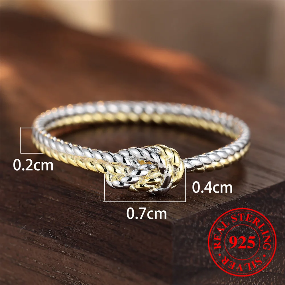 Cute Female Real 925 Sterling Silver Twist Engagement Ring Vintage Wedding Band Jewelry For Women