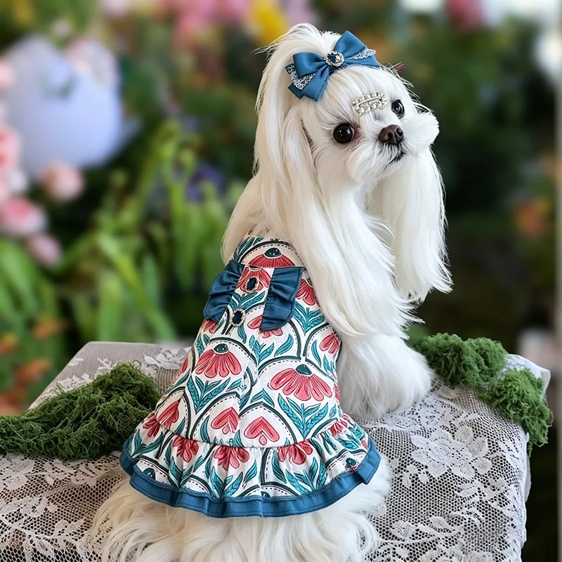 Vestido floral princesa con volantes y lazo para perros pequeños - imagen 5