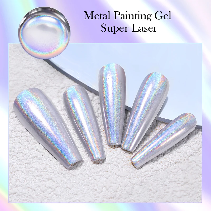 BORN PRETTY Super Holos Metallic Painting Nail Gel for Nails Soak Off Holographics Laser Gel Polish Gold Silver Paint Gel 5ml