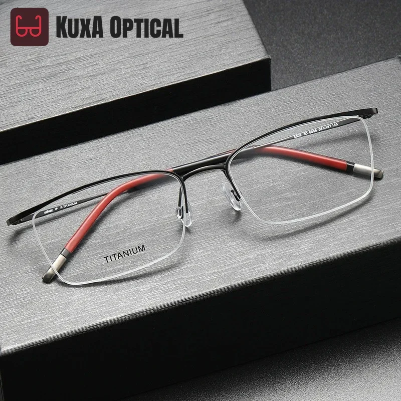 

KUXA 6 g Men Ultra Light Flexible Glasses Semi Frame Titanium for Prescription Lenses Optical Eyewear Gentlemen Brand Designer