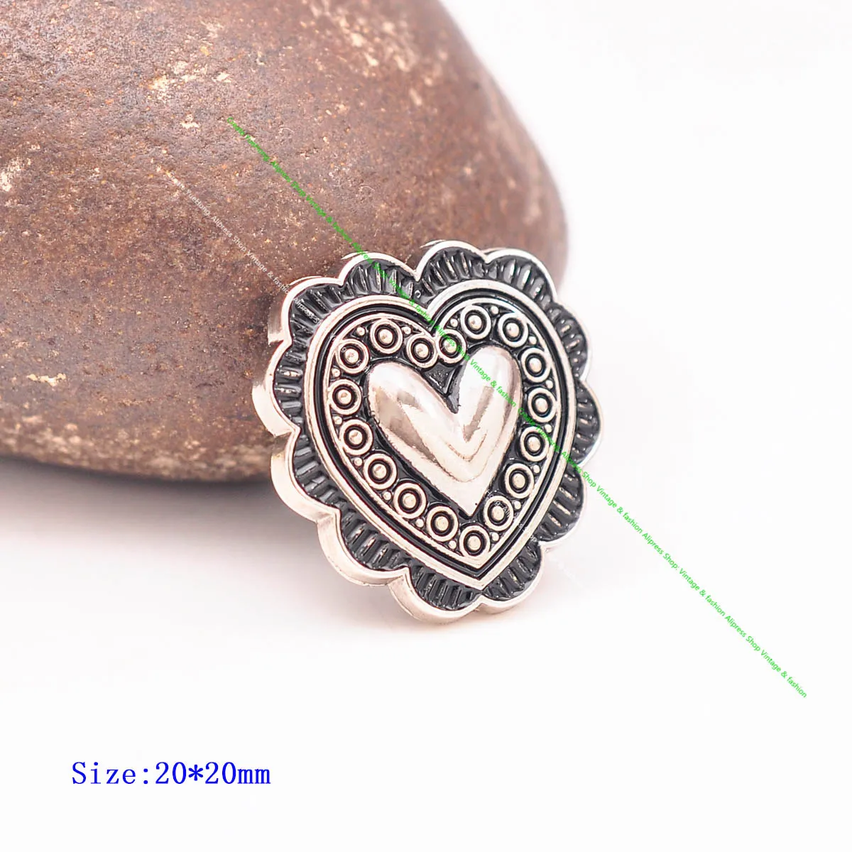 20mm Flower Engraved Silver Sweet Love Heart Western Conchos Shank Sewing Buttons Connector For Leathercraft Clothes Accessories