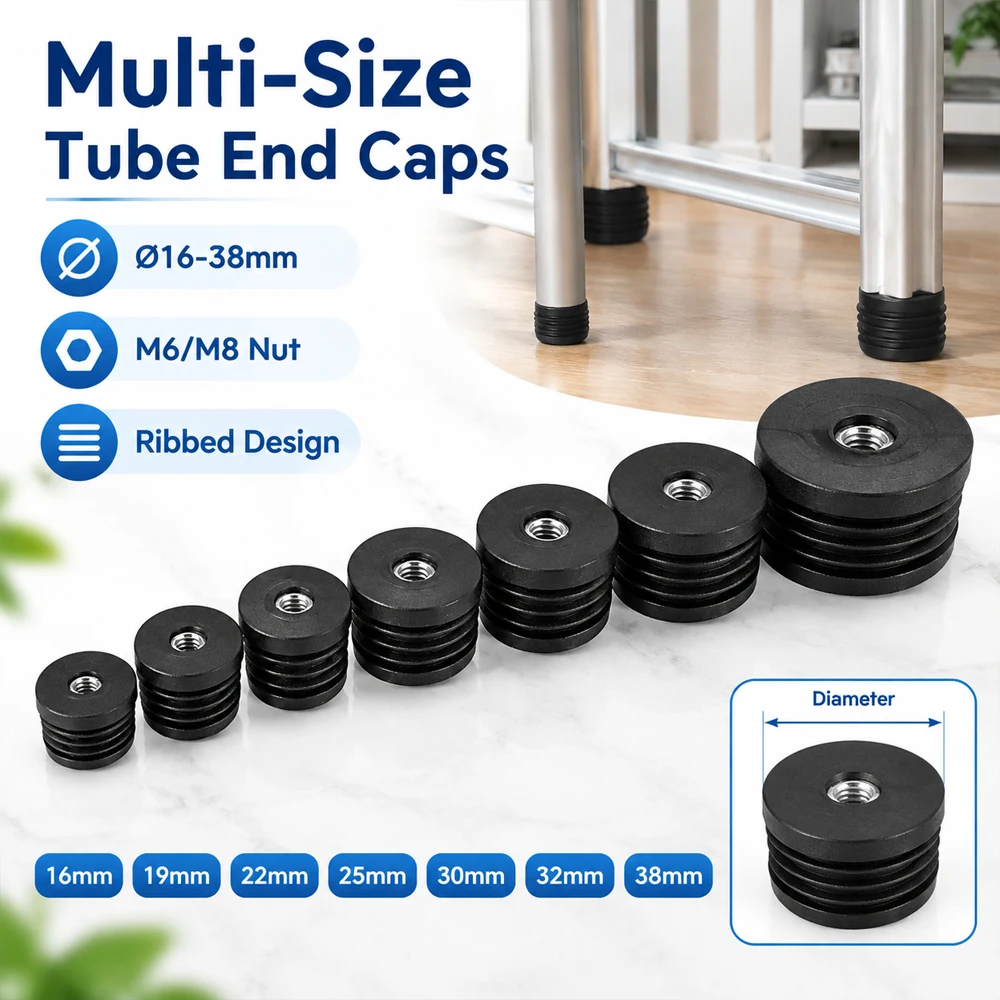 4-16Pcs Protection Gasket ,Black Plastic Round Caps M6 M8 Hole Nut Plug Dust Seals End Cover Caps for Chairs Furniture Accessory