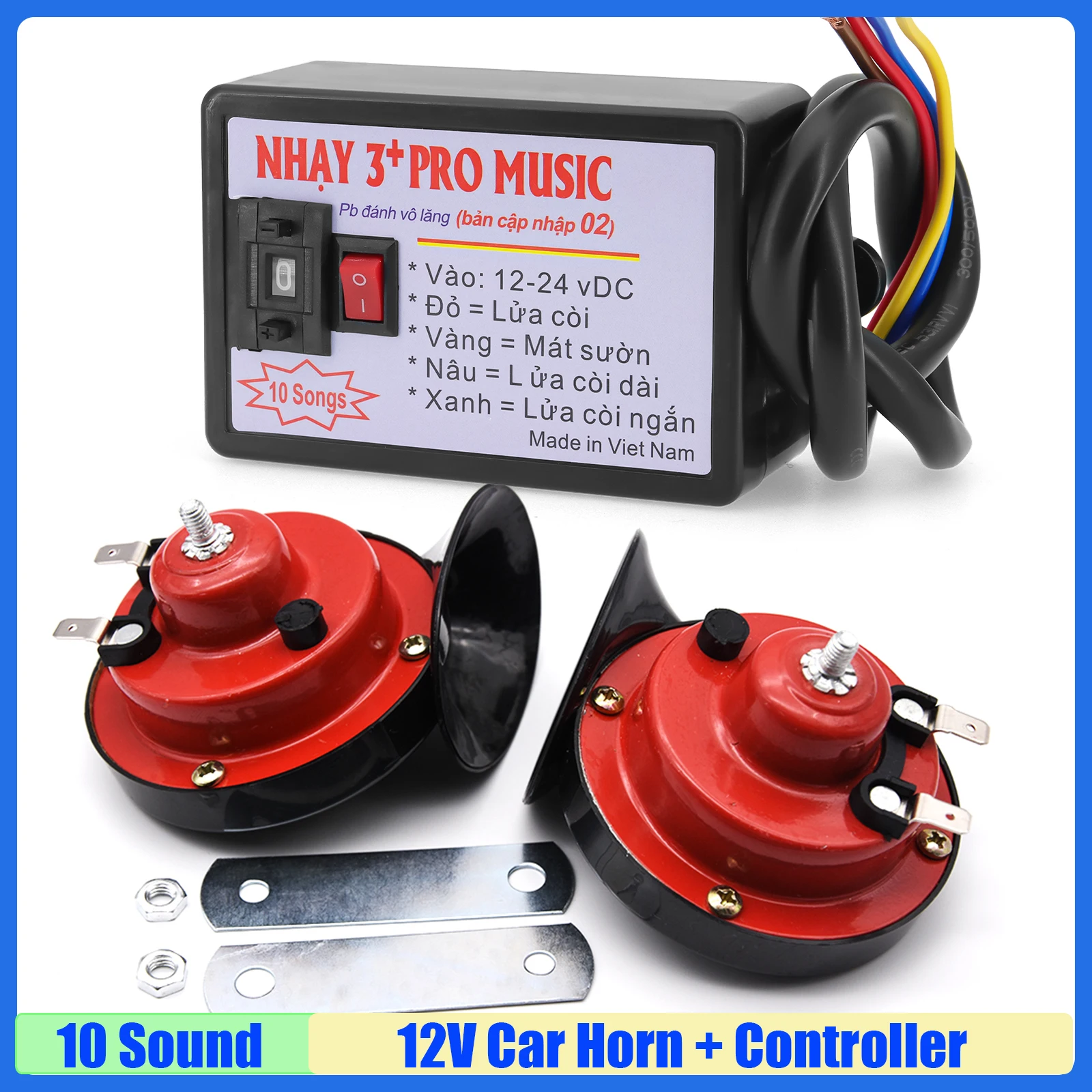 

10 Sound Musical Electronic Horn Controller 3+ Pro Music Horn Speaker Sound Control with 2PCS Car Horn 12V Snail Horn Custom