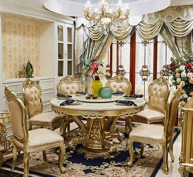 European marble dining round table household round dining table dining table and chair combination