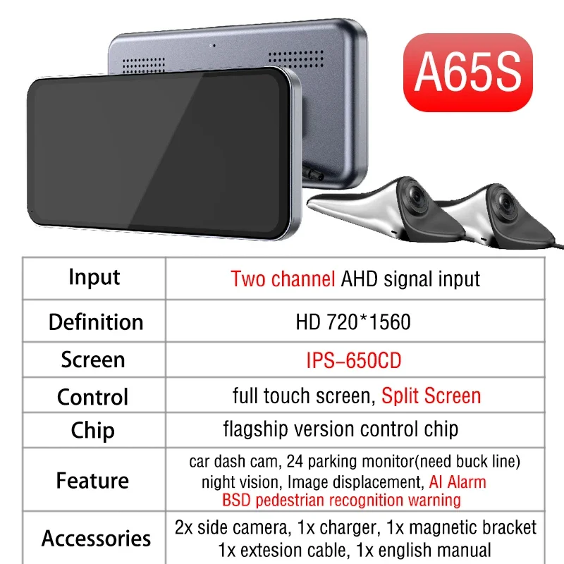 CMS Auto achteruitrijcamera, Blind Spot hulp-achteruitrij systeem, achteruitrijcamera scherm, IP68 waterdichte AHD Smart Monitor