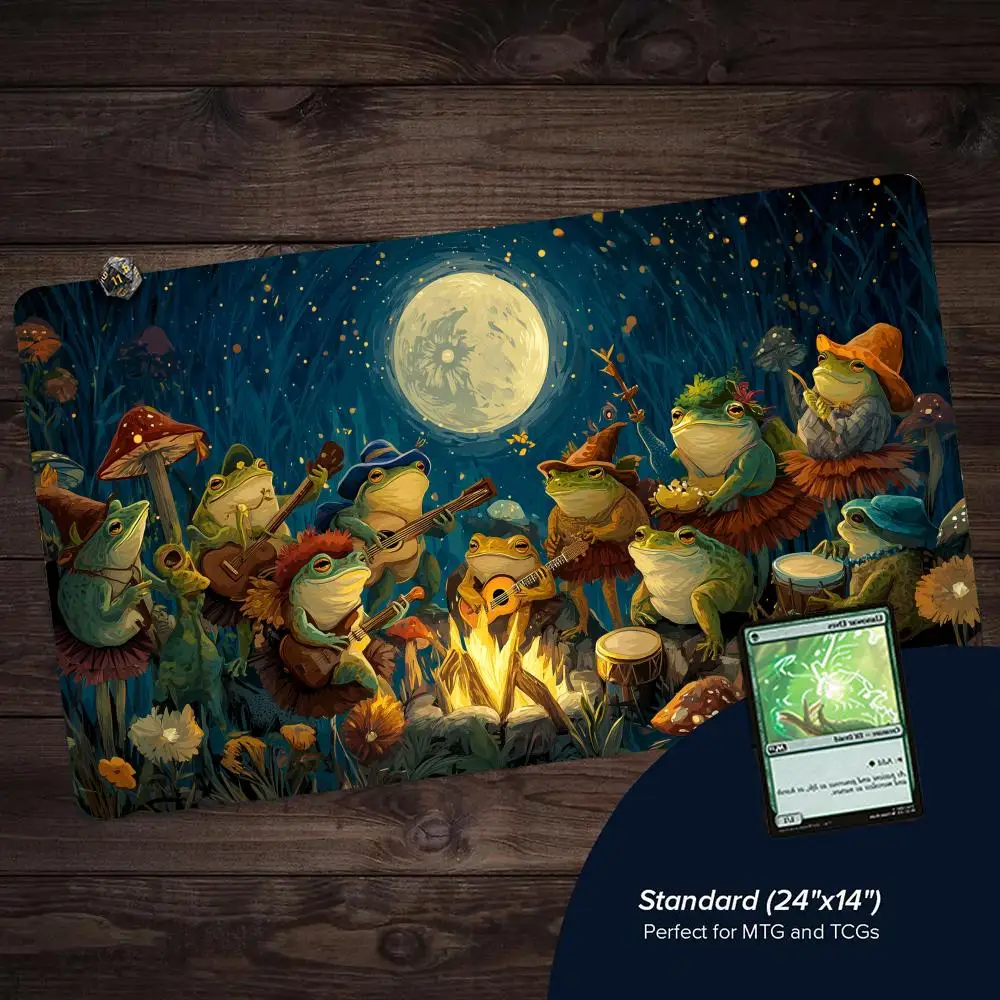 

Игровой коврик Magic: The Gathering «Милая лягушачья группа в лесу» 35x60 см, нескользящий, с прошитыми краями, для настольных игр