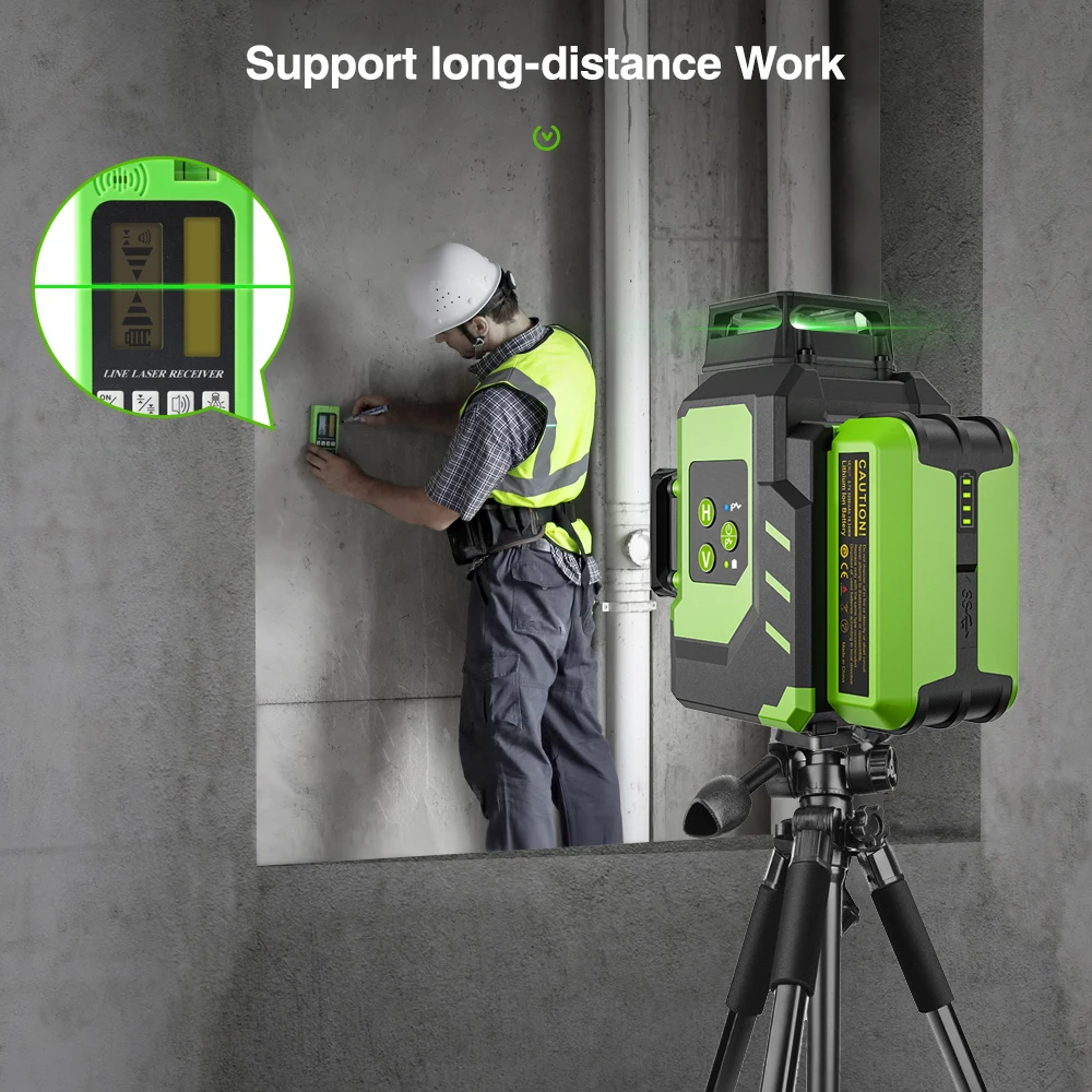 Huepar LS03CG 3D Cross Line Laser Level Set 2pcs Lithium Batteries 12 Lines Osram Self-Leveling Laser Tool