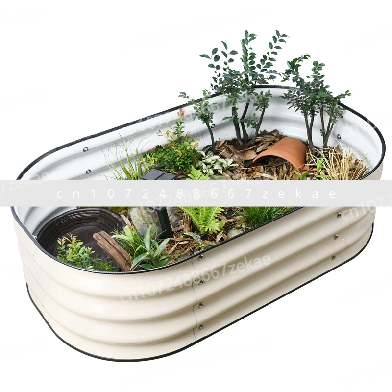 

Pet Tortoise FeedingCool Crawling Yellow Edge Turtle Tank Ecological Landscaping Green Plant Water and Land Tank Metal Crawling