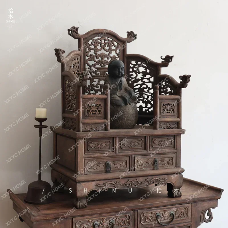 A Buddhist niche solid wood Chinese table seat antique and old objects Ming and Qing classical Buddhist table folk ornaments